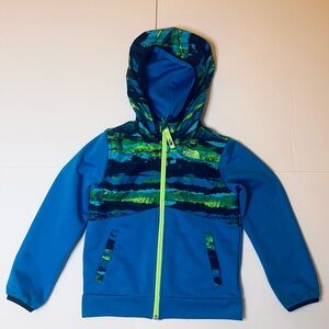 North Face Kids Hooded Blue Green Fleece Jacket Unisex Size 6 Years *flaw*